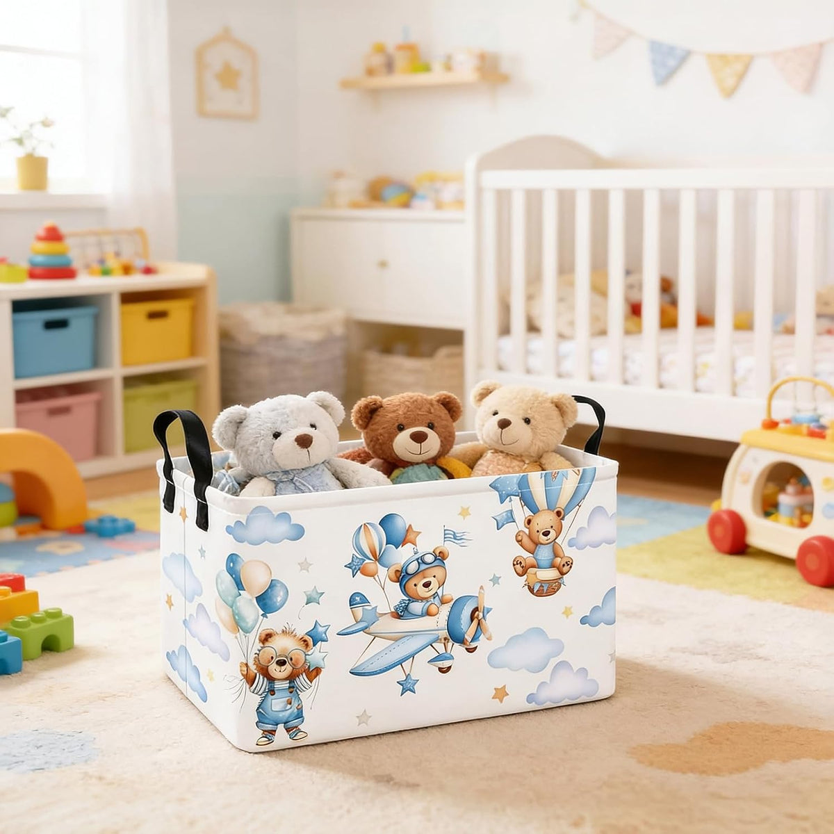 Rectangular Collapsible Laundry Basket with Side Handles, Toys