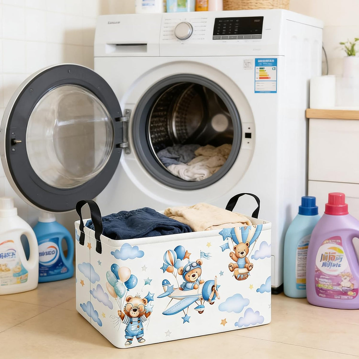 Rectangular Collapsible Laundry Basket with Side Handles, Toys