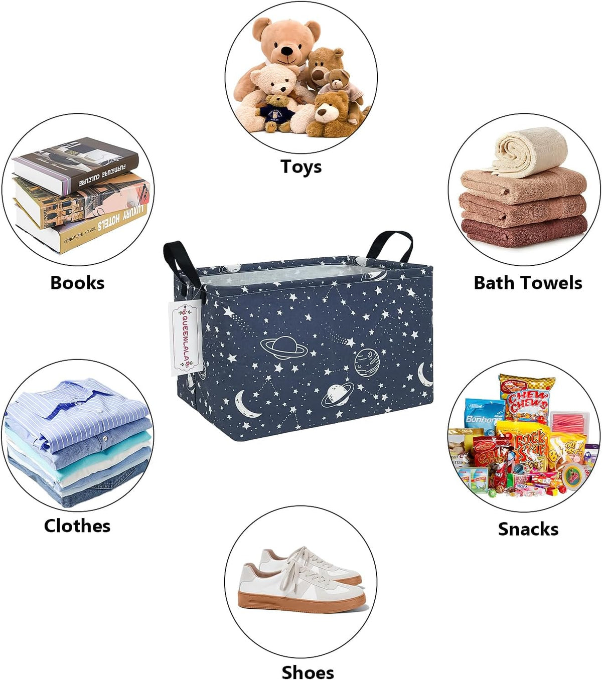 Rectangular Collapsible Laundry Basket with Side Handles, Toys