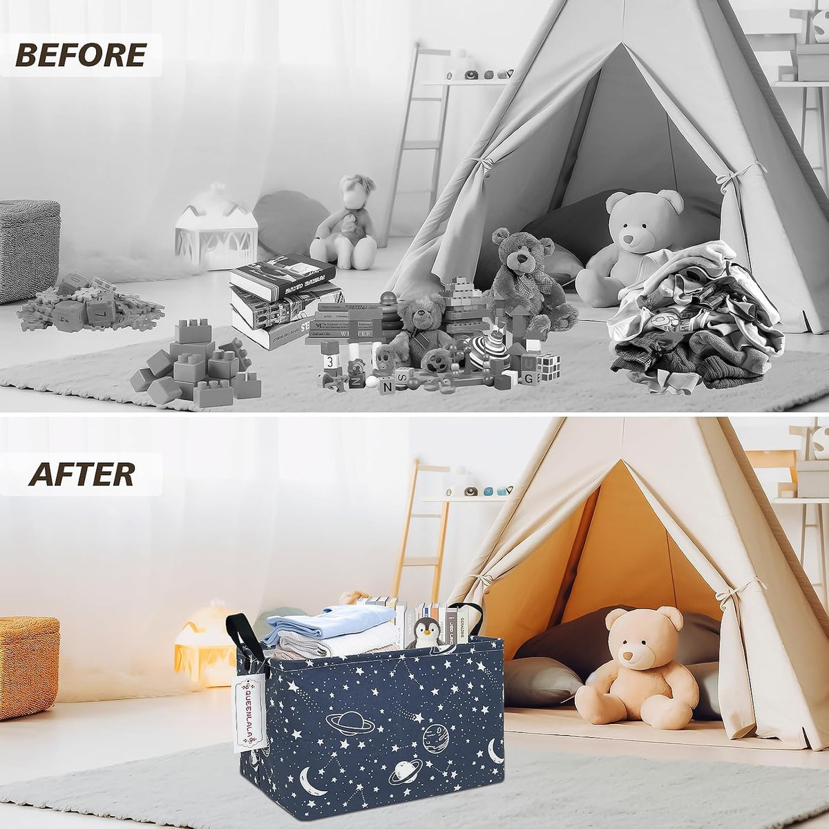 Rectangular Collapsible Laundry Basket with Side Handles, Toys