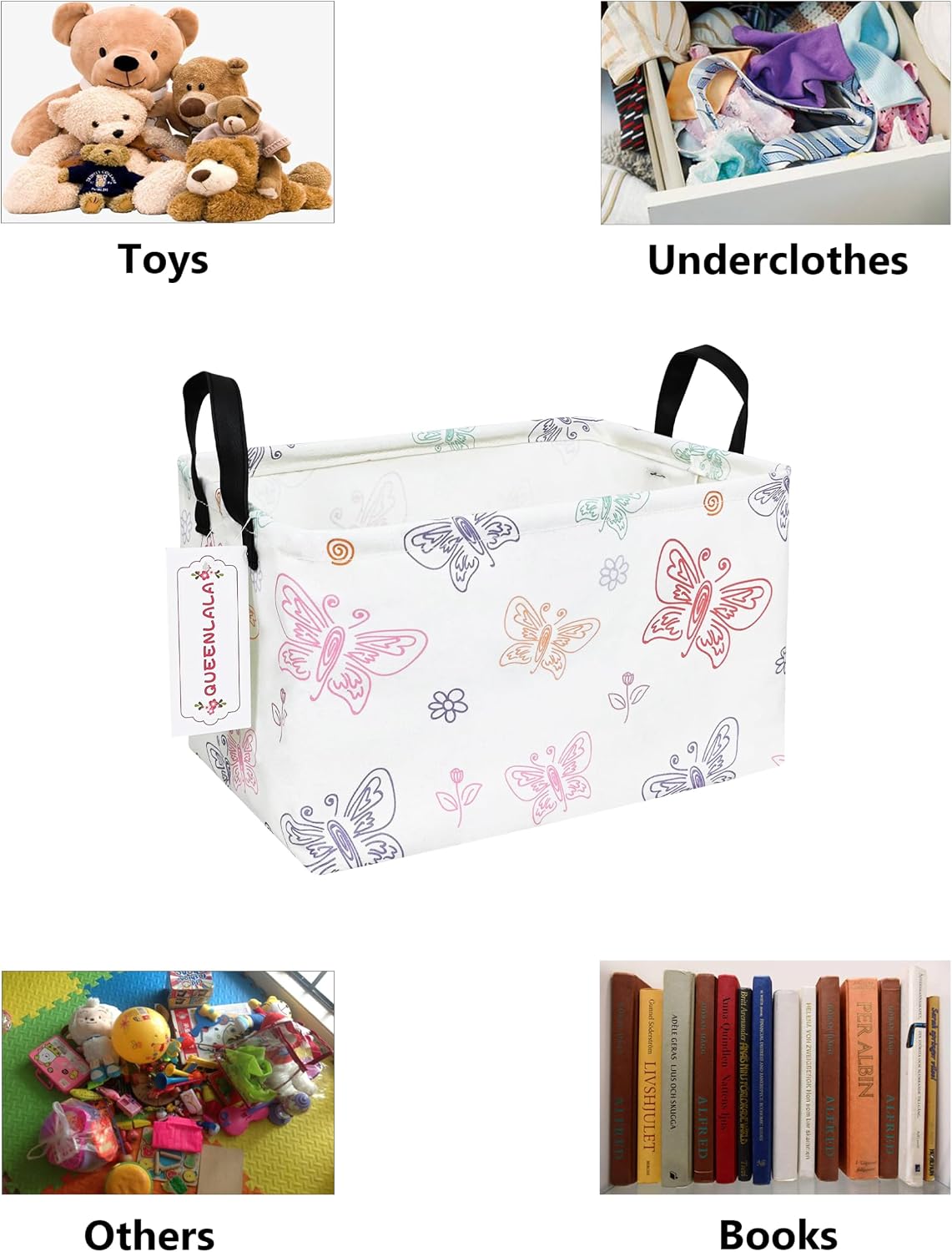 Rectangular Collapsible Laundry Basket with Side Handles, Toys