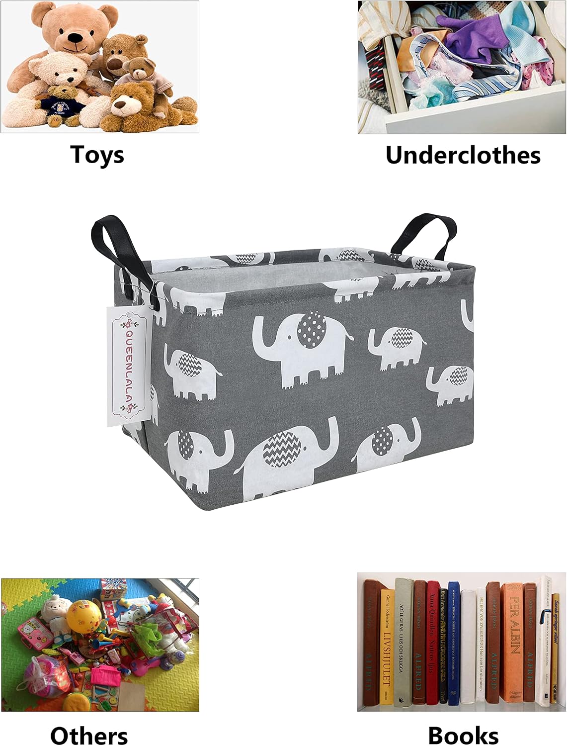Rectangular Collapsible Laundry Basket with Side Handles, Toys
