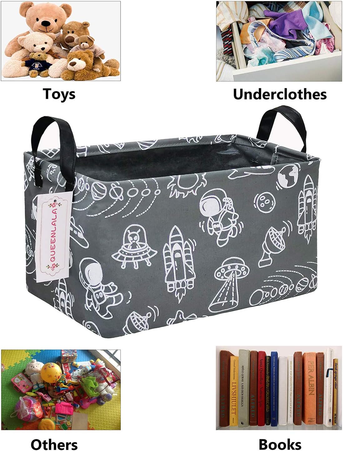 Rectangular Collapsible Laundry Basket with Side Handles, Toys