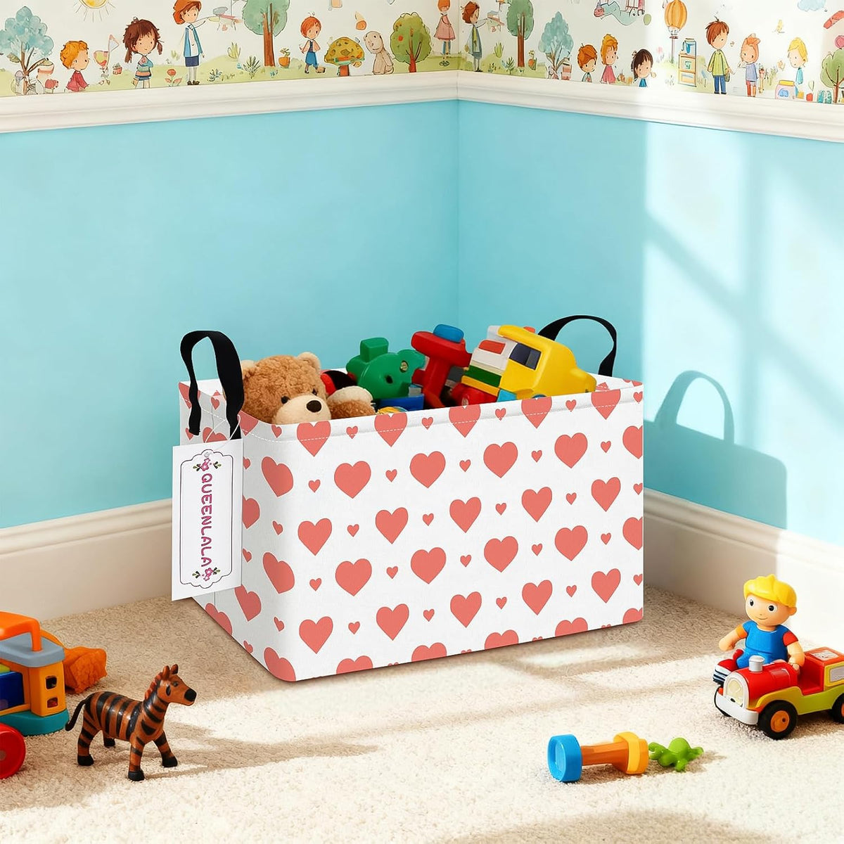Rectangular Collapsible Laundry Basket with Side Handles, Toys