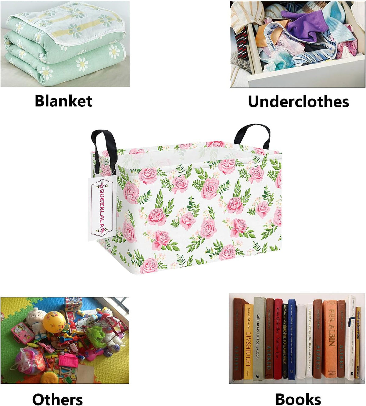 Rectangular Collapsible Laundry Basket with Side Handles, Toys