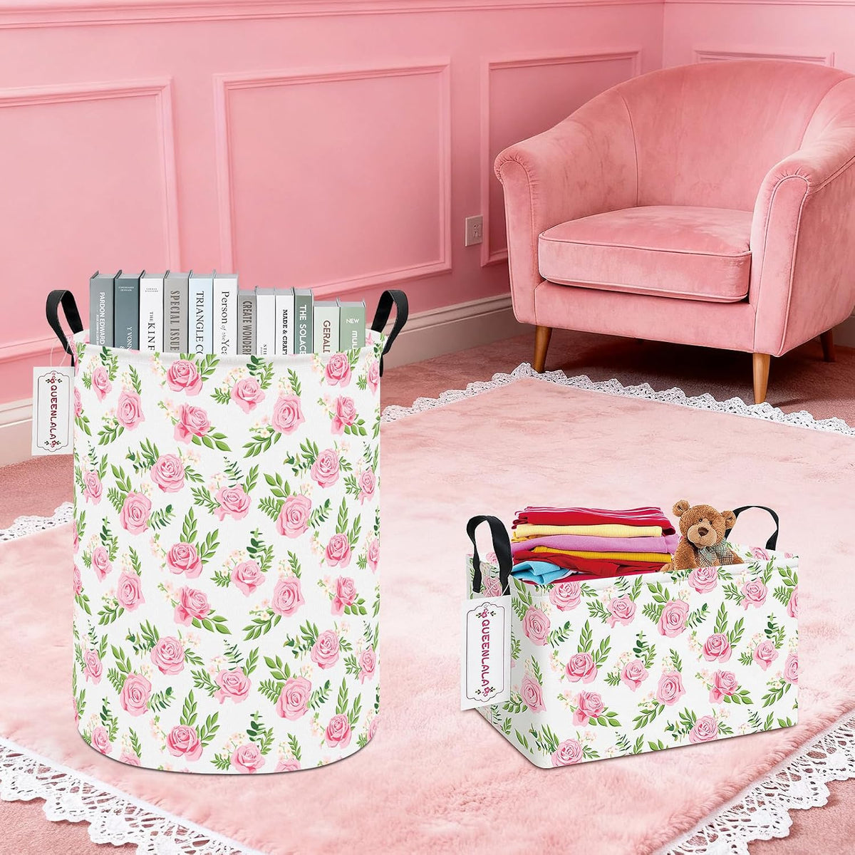 Rectangular Collapsible Laundry Basket with Side Handles, Toys