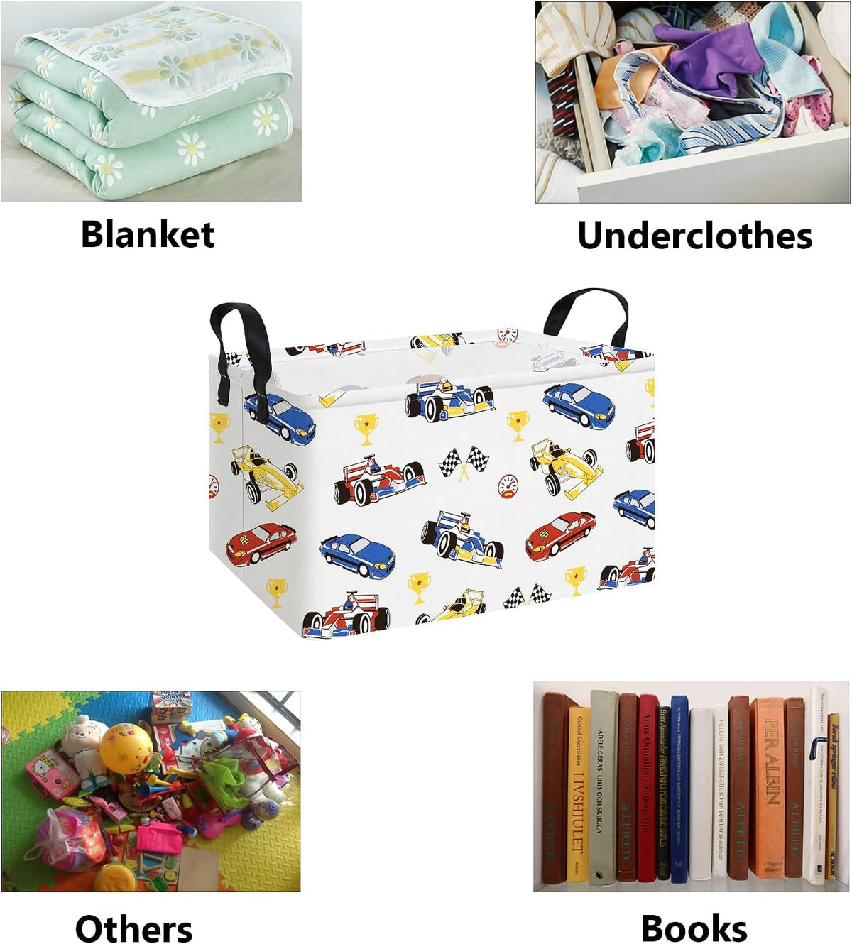 Rectangular Collapsible Laundry Basket with Side Handles, Toys