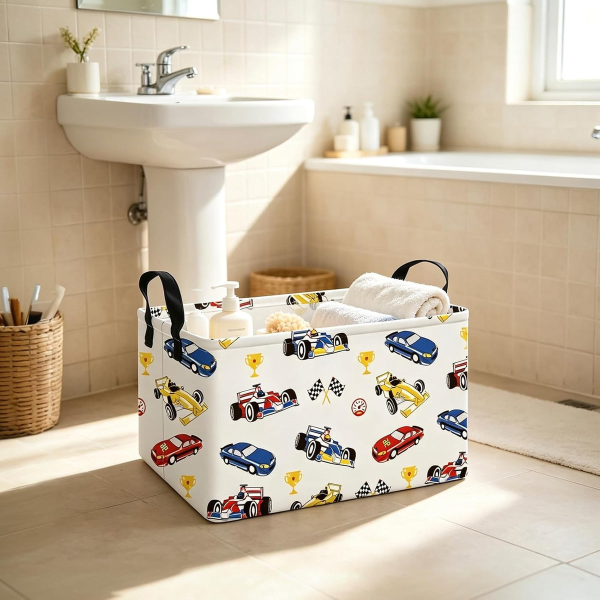 Rectangular Collapsible Laundry Basket with Side Handles, Toys