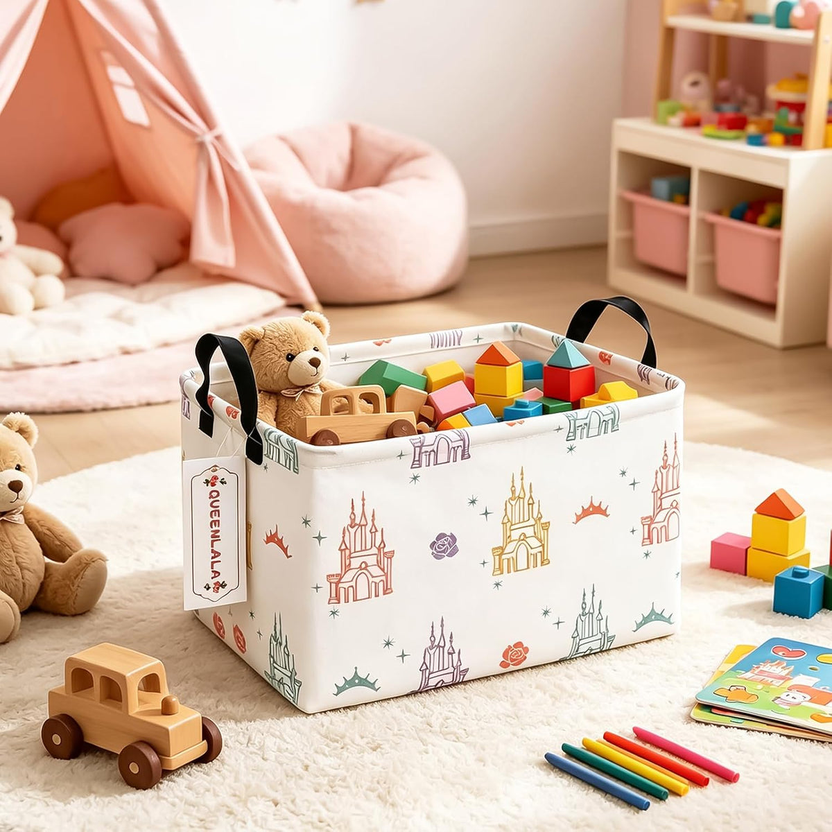 Rectangular Collapsible Laundry Basket with Side Handles, Toys