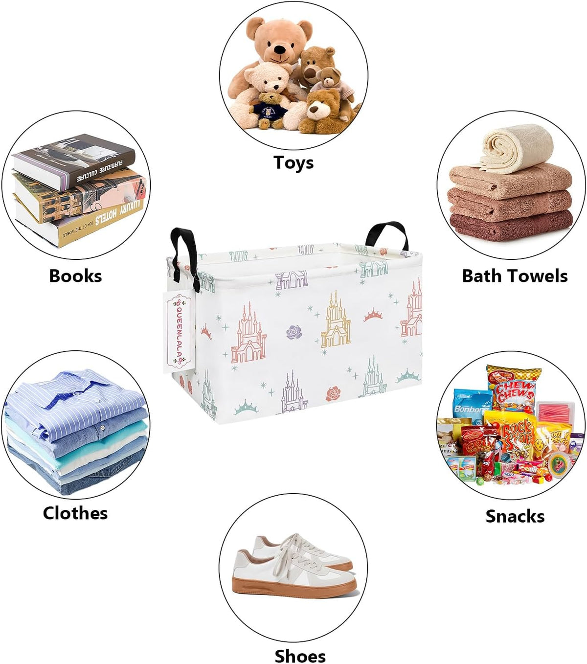 Rectangular Collapsible Laundry Basket with Side Handles, Toys