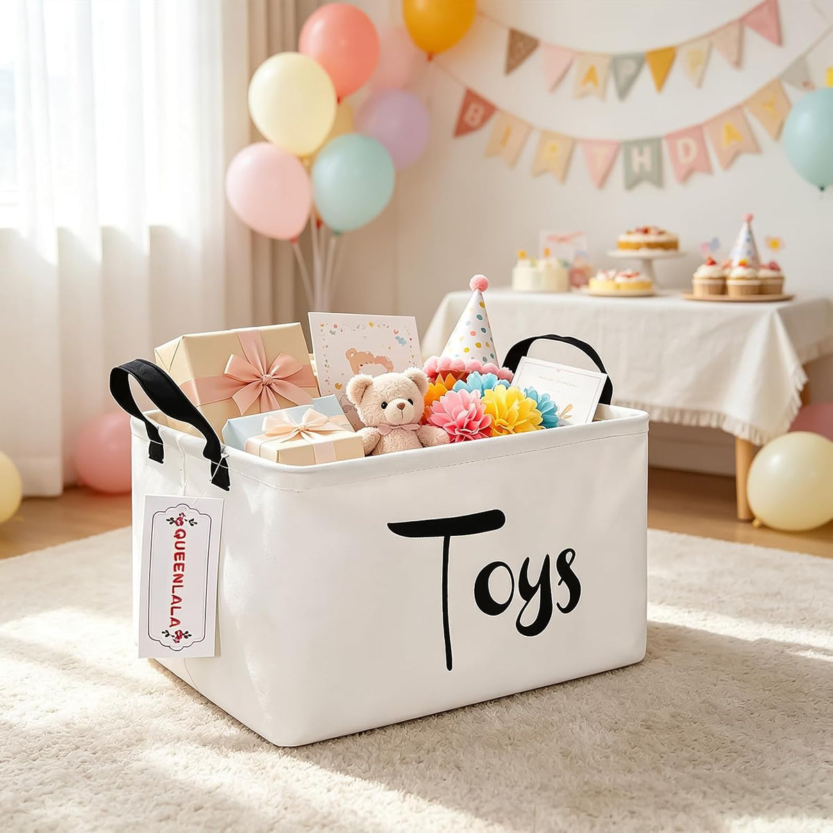 Rectangular Collapsible Laundry Basket with Side Handles, Toys