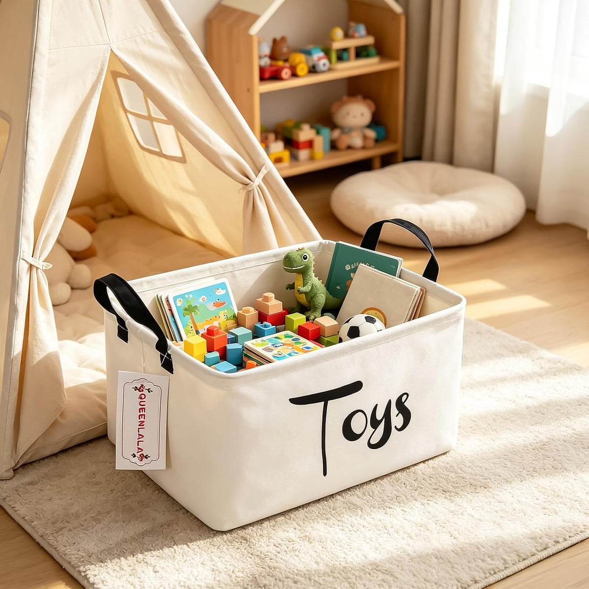 Rectangular Collapsible Laundry Basket with Side Handles, Toys