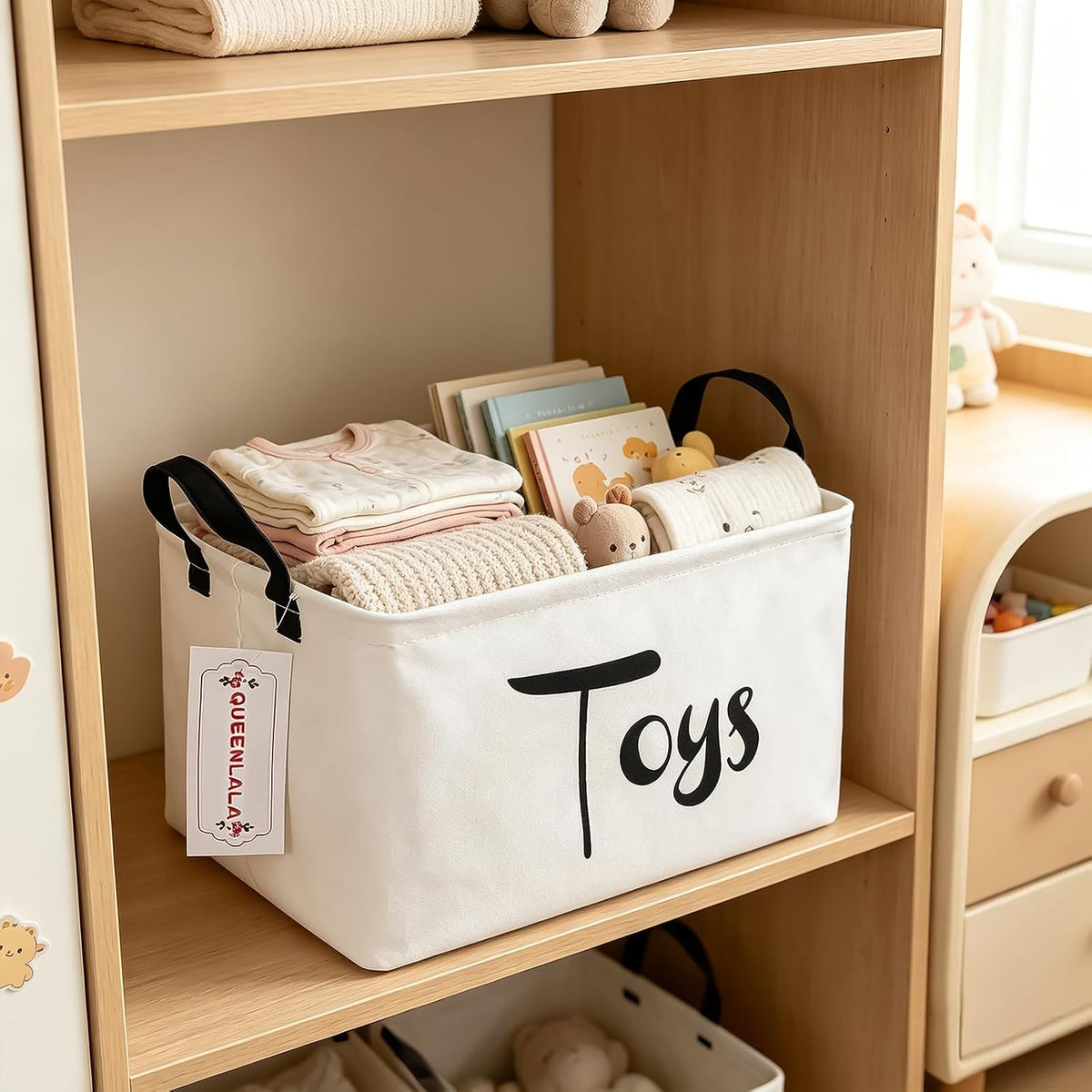 Rectangular Collapsible Laundry Basket with Side Handles, Toys
