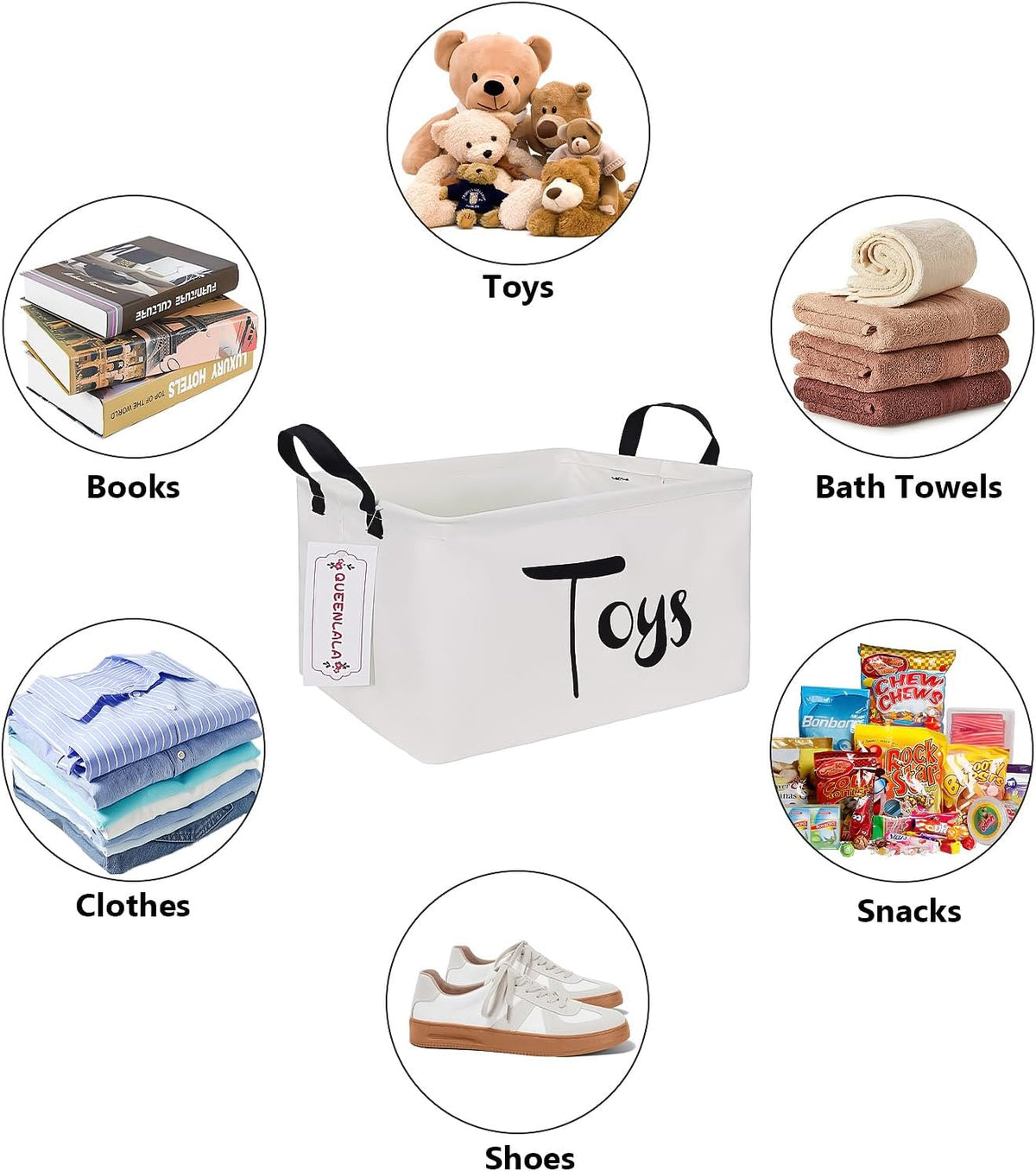 Rectangular Collapsible Laundry Basket with Side Handles, Toys