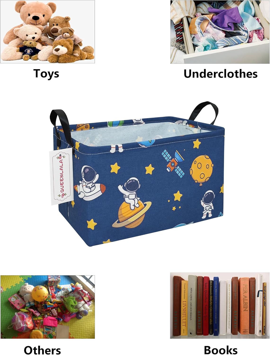 Rectangular Collapsible Laundry Basket with Side Handles, Toys