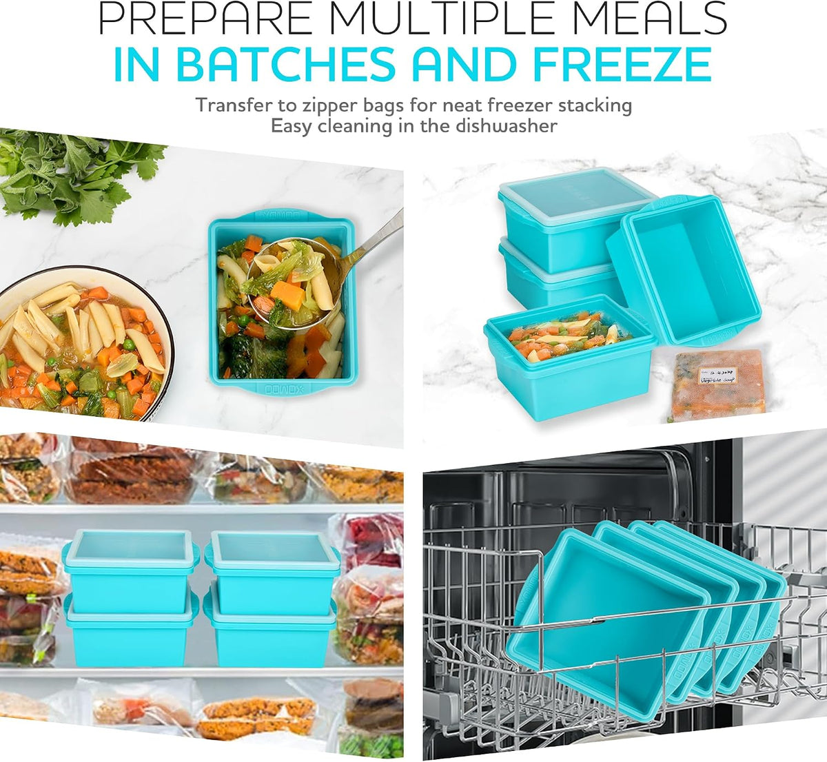 2 Cup Silicone Freezer Trays with Lids, Silicone Soup Freezer Molds - Leakproof, BPA-Free, Stackable, Microwave & Dishwasher Safe, Perfect for Soups, Sauces, Meal Prep, and Baked Goods - 4 Pack