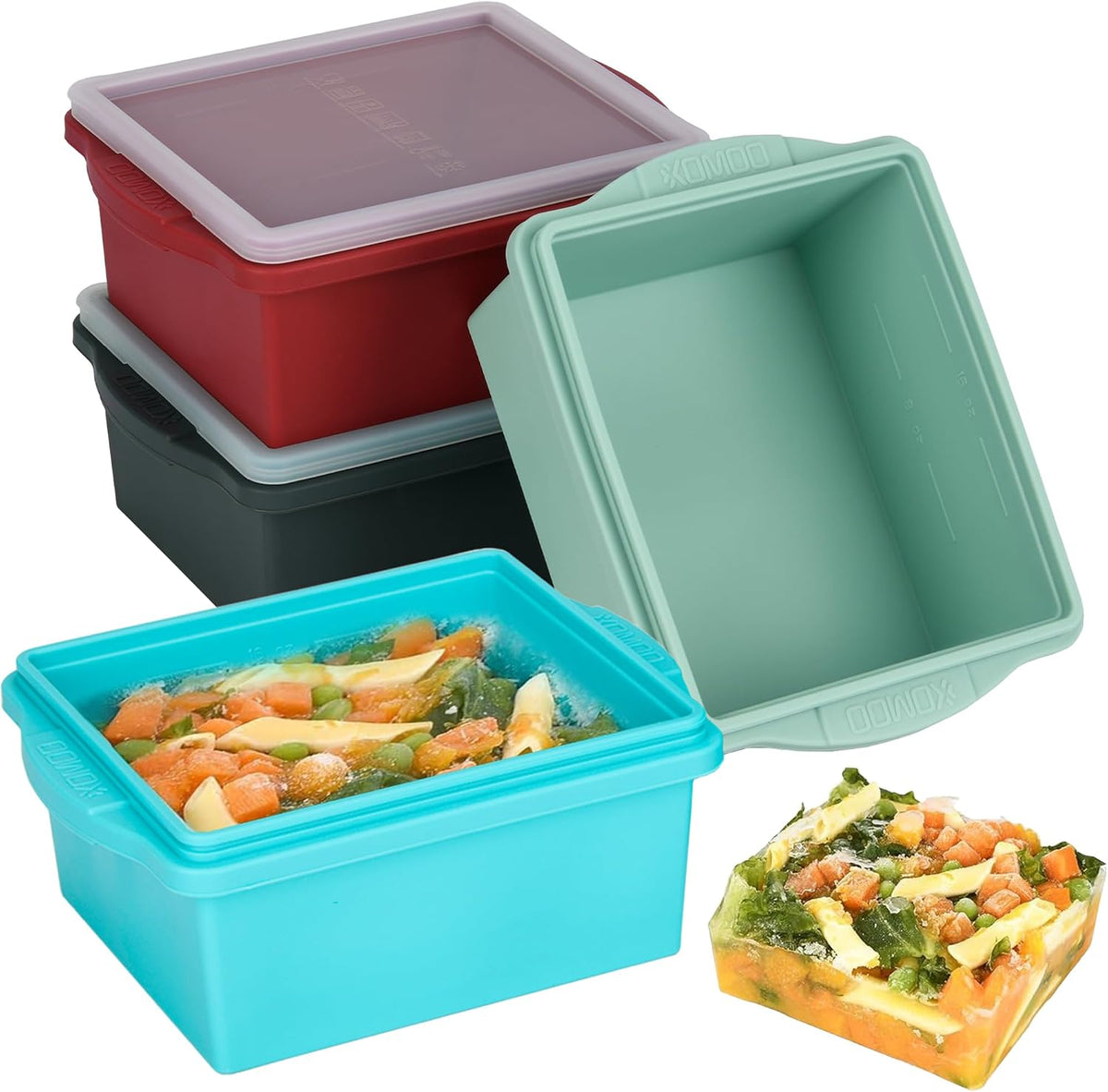 2 Cup Silicone Freezer Trays with Lids, Silicone Soup Freezer Molds - Leakproof, BPA-Free, Stackable, Microwave & Dishwasher Safe, Perfect for Soups, Sauces, Meal Prep, and Baked Goods - 4 Pack