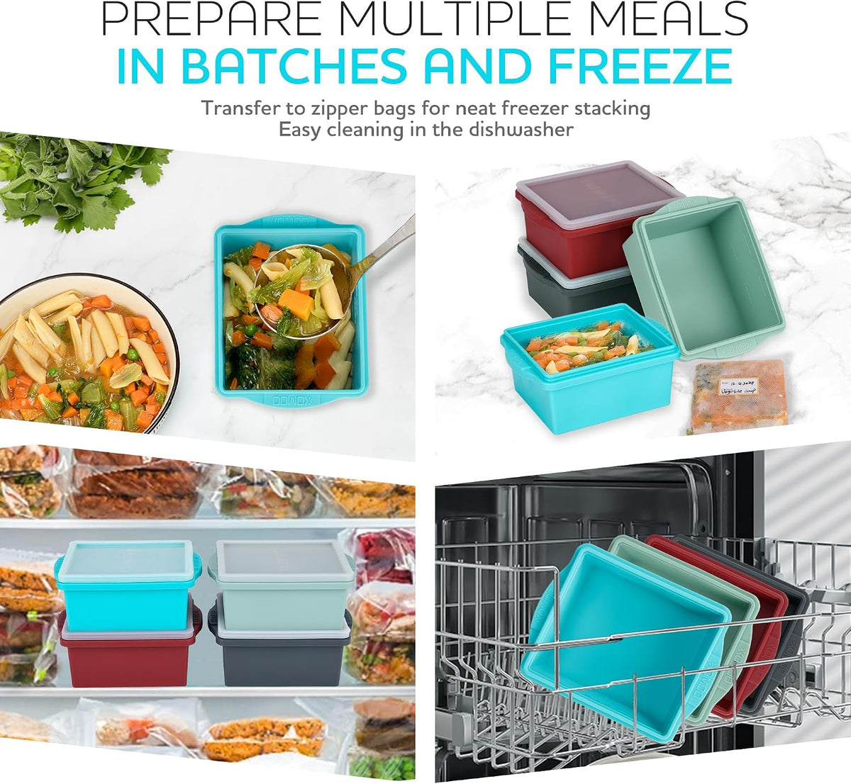 2 Cup Silicone Freezer Trays with Lids, Silicone Soup Freezer Molds - Leakproof, BPA-Free, Stackable, Microwave & Dishwasher Safe, Perfect for Soups, Sauces, Meal Prep, and Baked Goods - 4 Pack