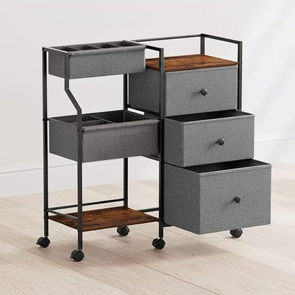 Baby Diaper Caddy Organizer and Storage, 3-Tier Rolling Nursery Cart with Drawers & Dividers, Mobile Utility Storage Cart with Wheels for Baby Essentials, Bedroom, Changing Table, Darkgrey