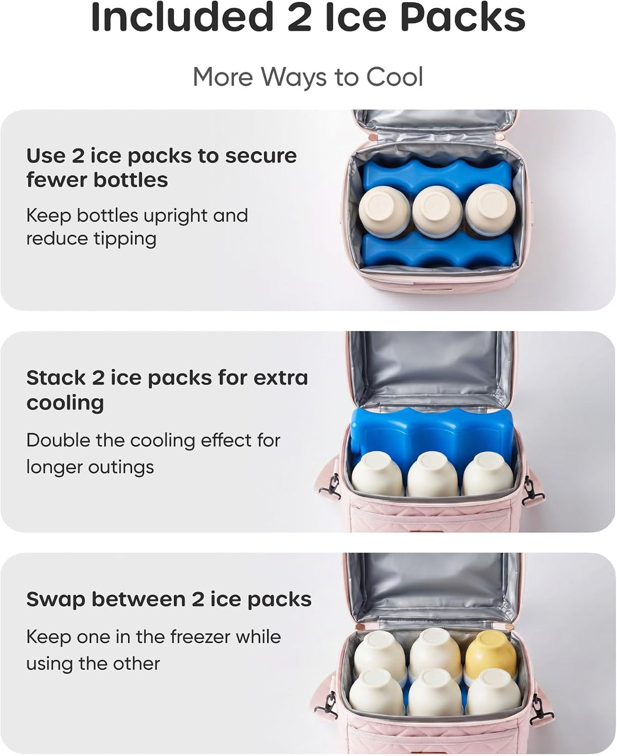 Breastmilk Cooler Bag with 2 Ice Packs, Fits 6 Baby Bottles Up to 10 Ounce, Four Layer Insulated Baby Bottle Bag for Daycare, Breast Milk Cooler with Pocket, Strap & Buckle, Waterproof, Grey