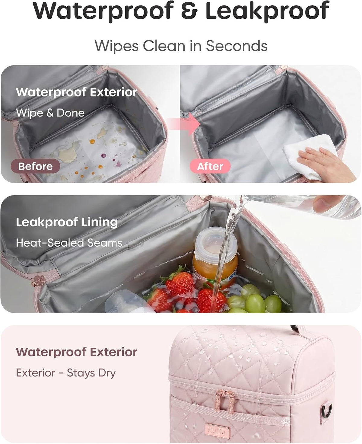 Breastmilk Cooler Bag with 2 Ice Packs, Fits 6 Baby Bottles Up to 10 Ounce, Four Layer Insulated Baby Bottle Bag for Daycare, Breast Milk Cooler with Pocket, Strap & Buckle, Waterproof, Grey