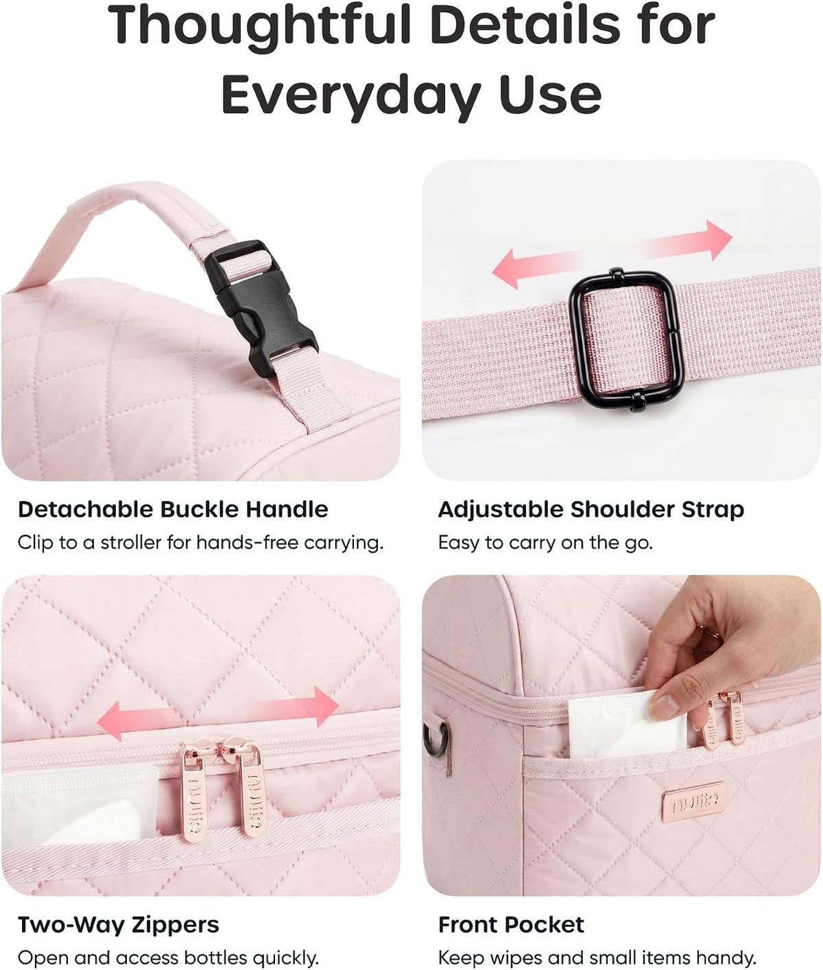 Breastmilk Cooler Bag with 2 Ice Packs, Fits 6 Baby Bottles Up to 10 Ounce, Four Layer Insulated Baby Bottle Bag for Daycare, Breast Milk Cooler with Pocket, Strap & Buckle, Waterproof, Grey