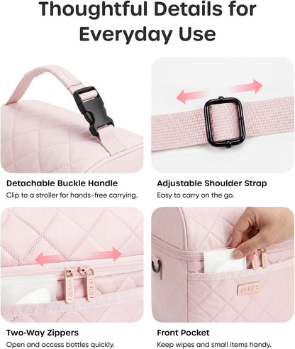 Breastmilk Cooler Bag with 2 Ice Packs, Fits 6 Baby Bottles Up to 10 Ounce, Four Layer Insulated Baby Bottle Bag for Daycare, Breast Milk Cooler with Pocket, Strap & Buckle, Waterproof, Grey