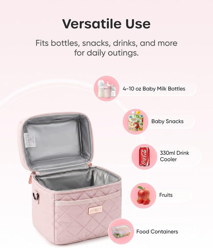 Breastmilk Cooler Bag with 2 Ice Packs, Fits 6 Baby Bottles Up to 10 Ounce, Four Layer Insulated Baby Bottle Bag for Daycare, Breast Milk Cooler with Pocket, Strap & Buckle, Waterproof, Grey