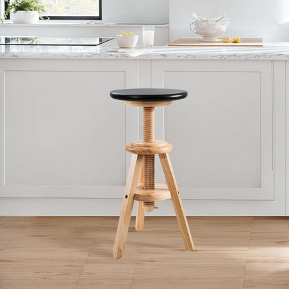 Swivel Solid Wood Adjustable Bar Stool, Natural