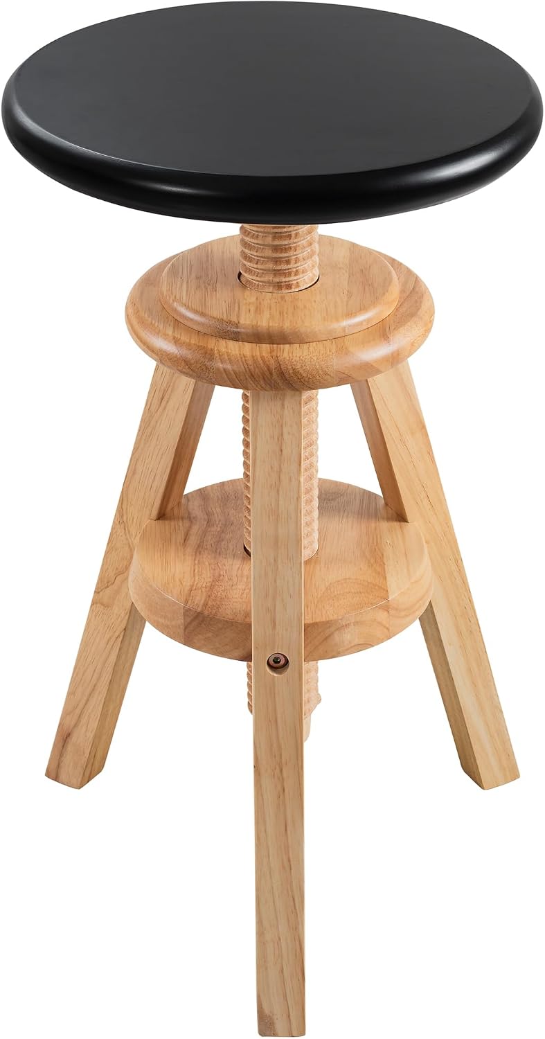 Swivel Solid Wood Adjustable Bar Stool, Natural