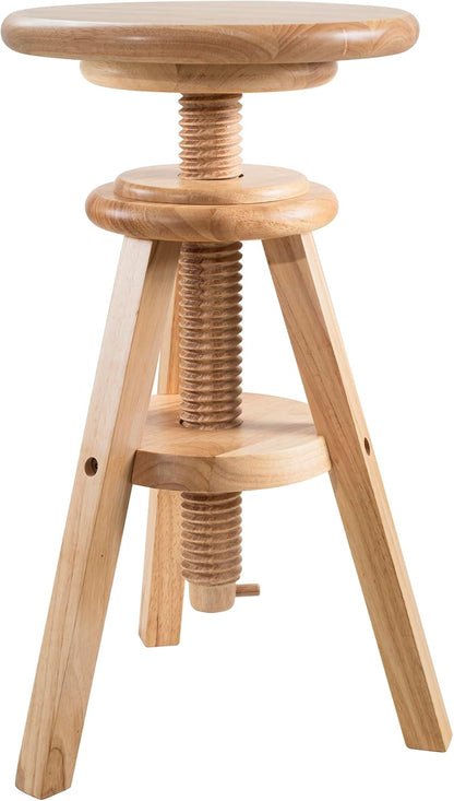 Swivel Solid Wood Adjustable Bar Stool, Natural