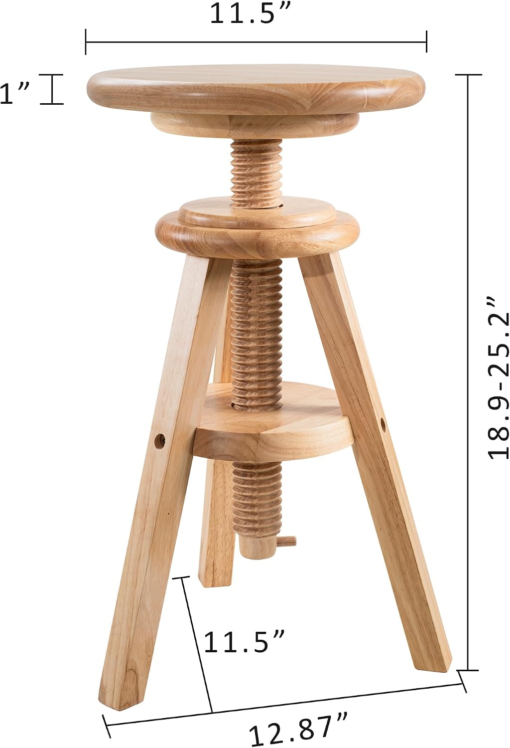 Swivel Solid Wood Adjustable Bar Stool, Natural