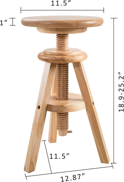 Swivel Solid Wood Adjustable Bar Stool, Natural