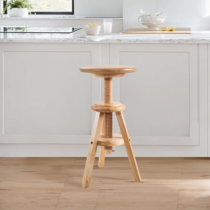 Swivel Solid Wood Adjustable Bar Stool, Natural