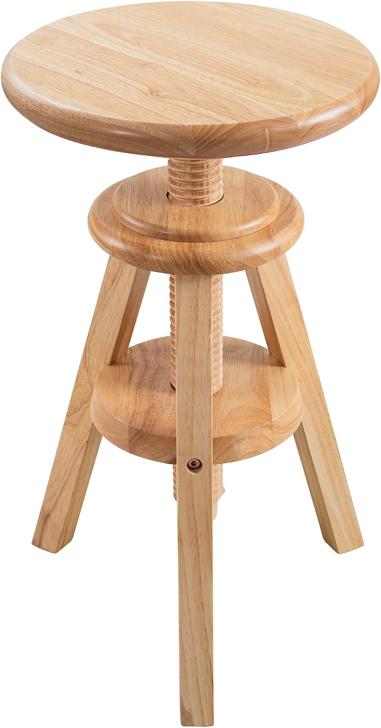 Swivel Solid Wood Adjustable Bar Stool, Natural