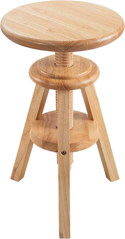 Swivel Solid Wood Adjustable Bar Stool, Natural