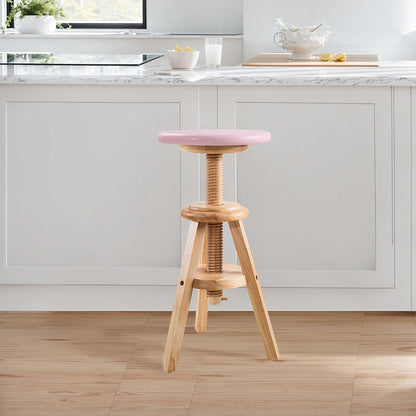 Swivel Solid Wood Adjustable Bar Stool, Natural