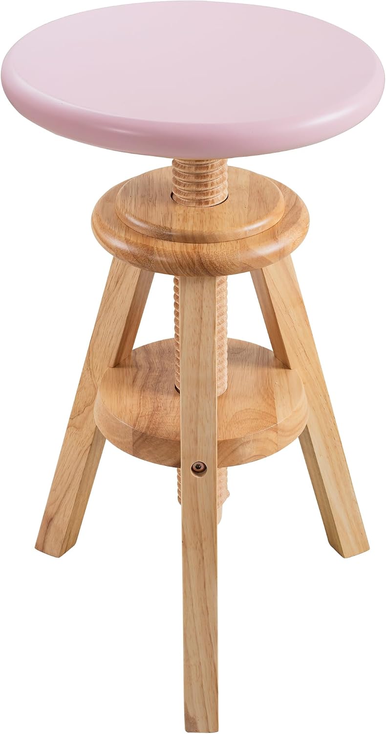 Swivel Solid Wood Adjustable Bar Stool, Natural