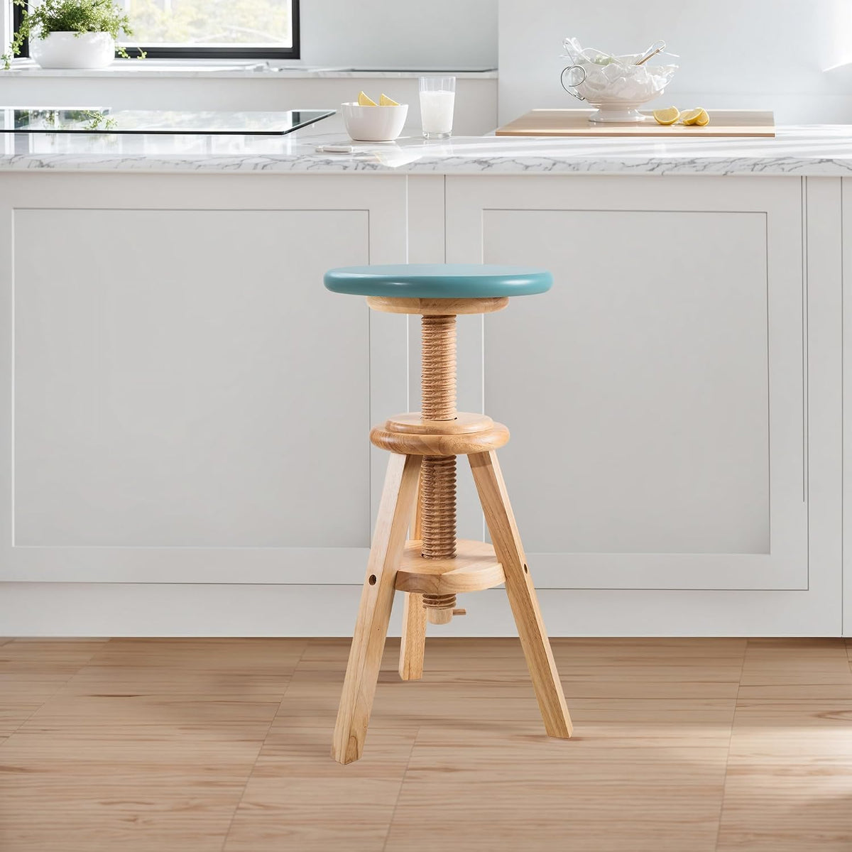 Swivel Solid Wood Adjustable Bar Stool, Natural