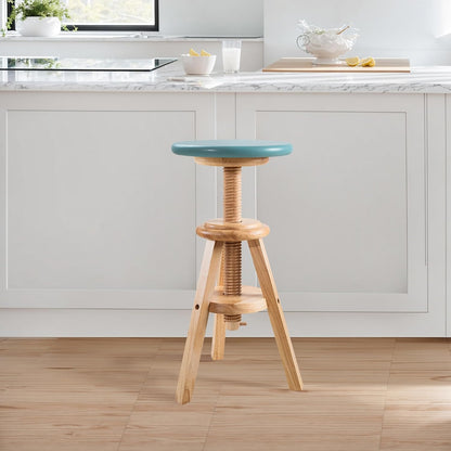 Swivel Solid Wood Adjustable Bar Stool, Natural