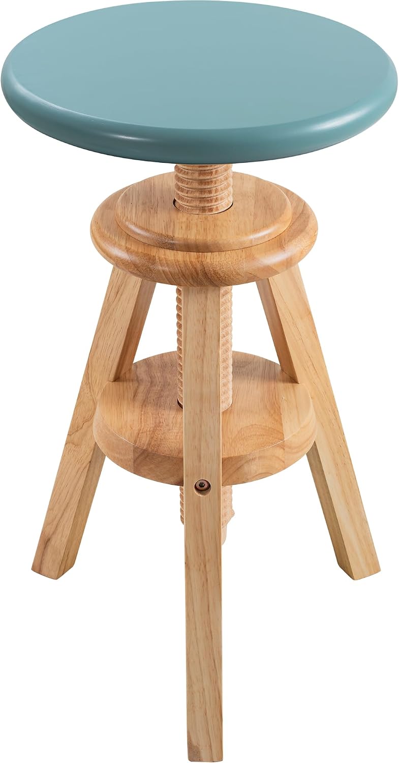 Swivel Solid Wood Adjustable Bar Stool, Natural