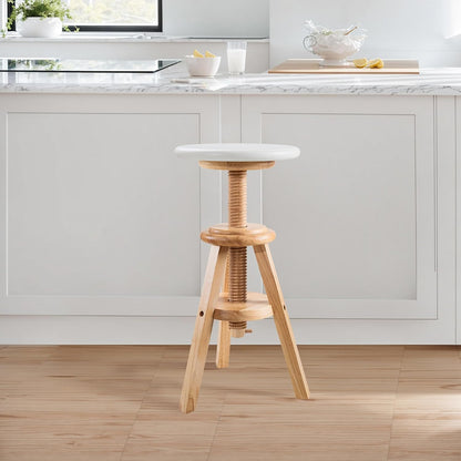 Swivel Solid Wood Adjustable Bar Stool, Natural