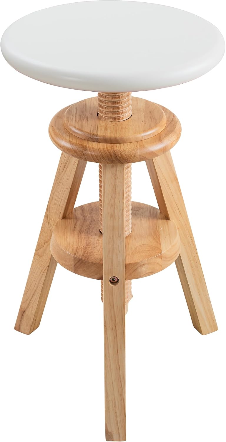 Swivel Solid Wood Adjustable Bar Stool, Natural