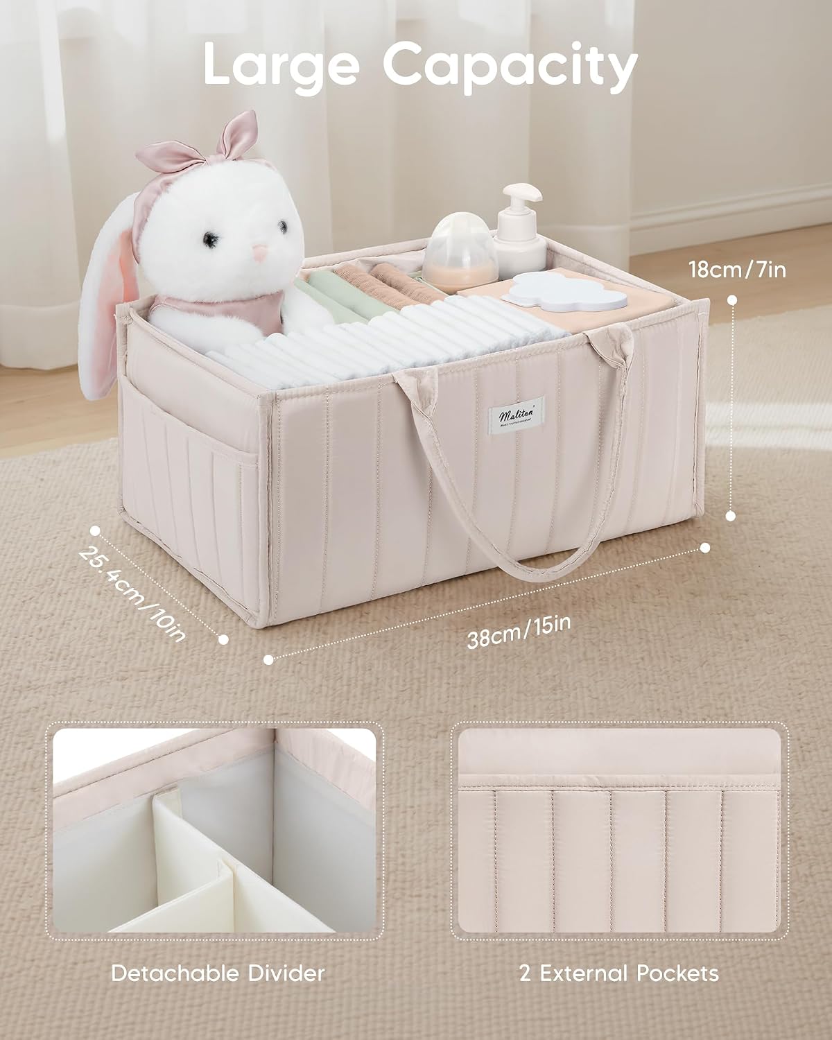 Baby Diaper Caddy Organizer for Changing Table, Brown