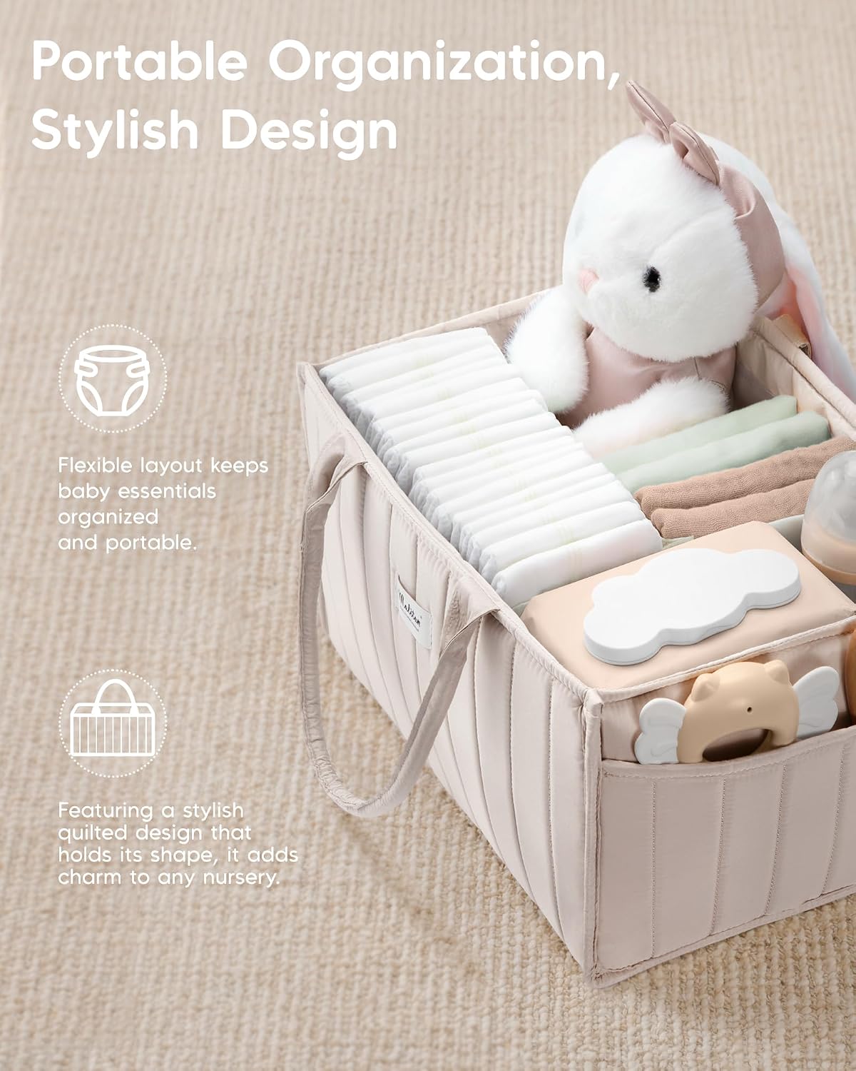 Baby Diaper Caddy Organizer for Changing Table, Brown