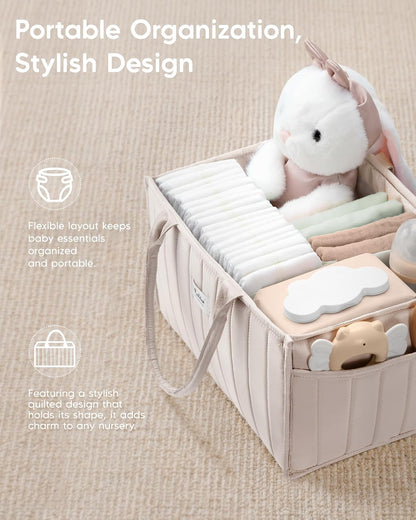 Baby Diaper Caddy Organizer for Changing Table, Brown