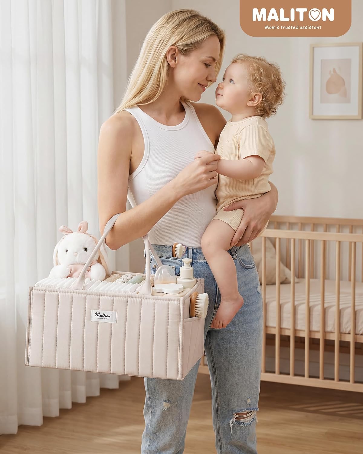 Baby Diaper Caddy Organizer for Changing Table, Brown