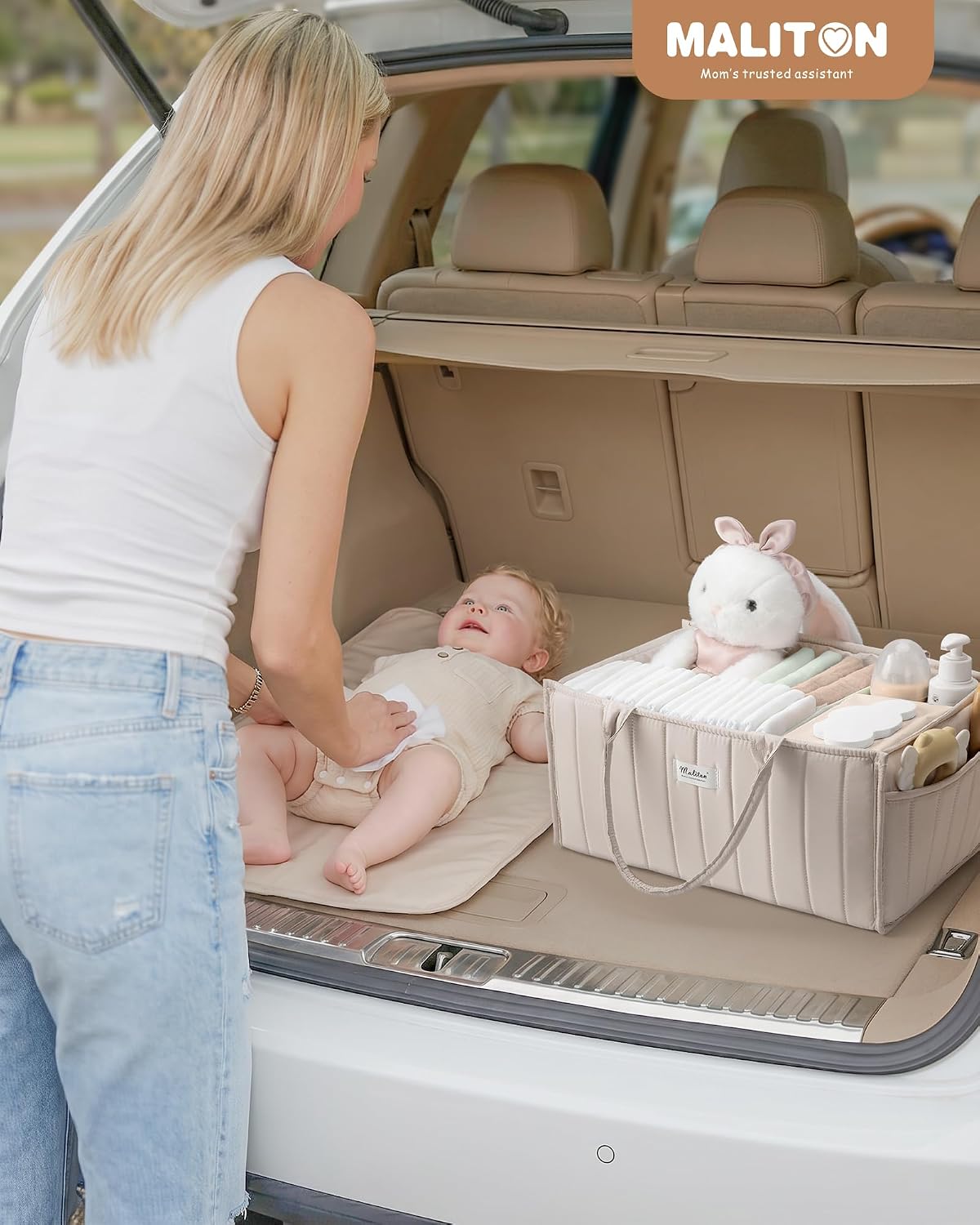 Baby Diaper Caddy Organizer for Changing Table, Brown