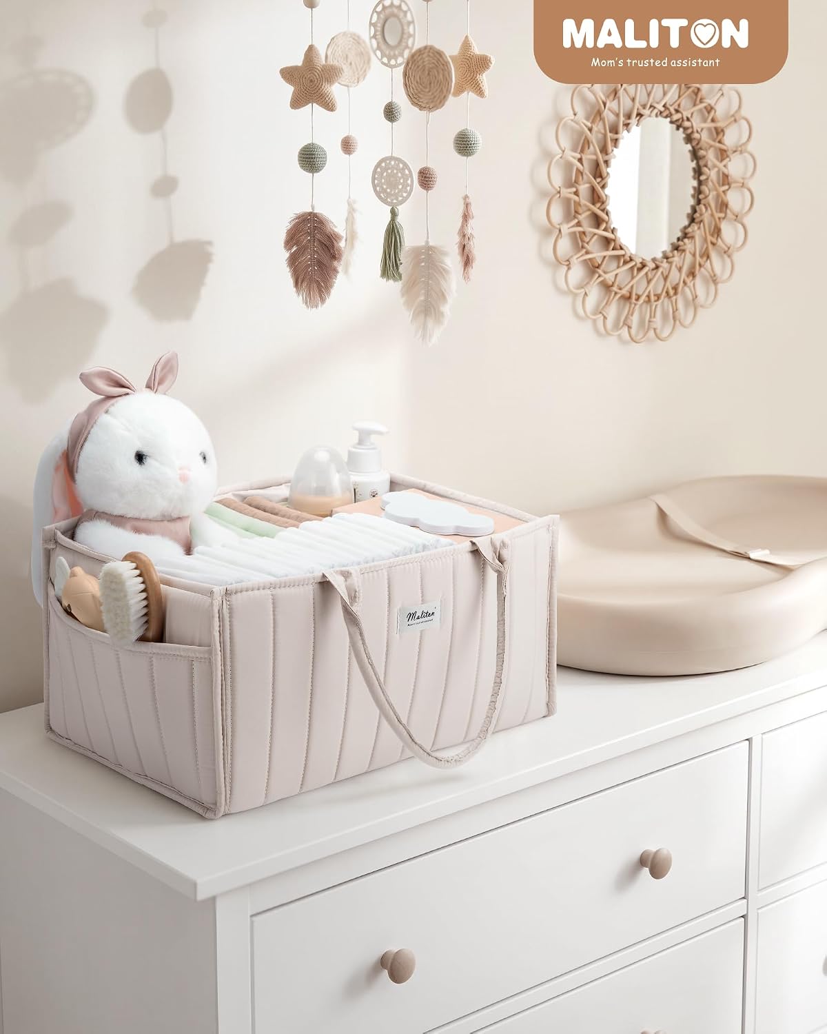 Baby Diaper Caddy Organizer for Changing Table, Brown