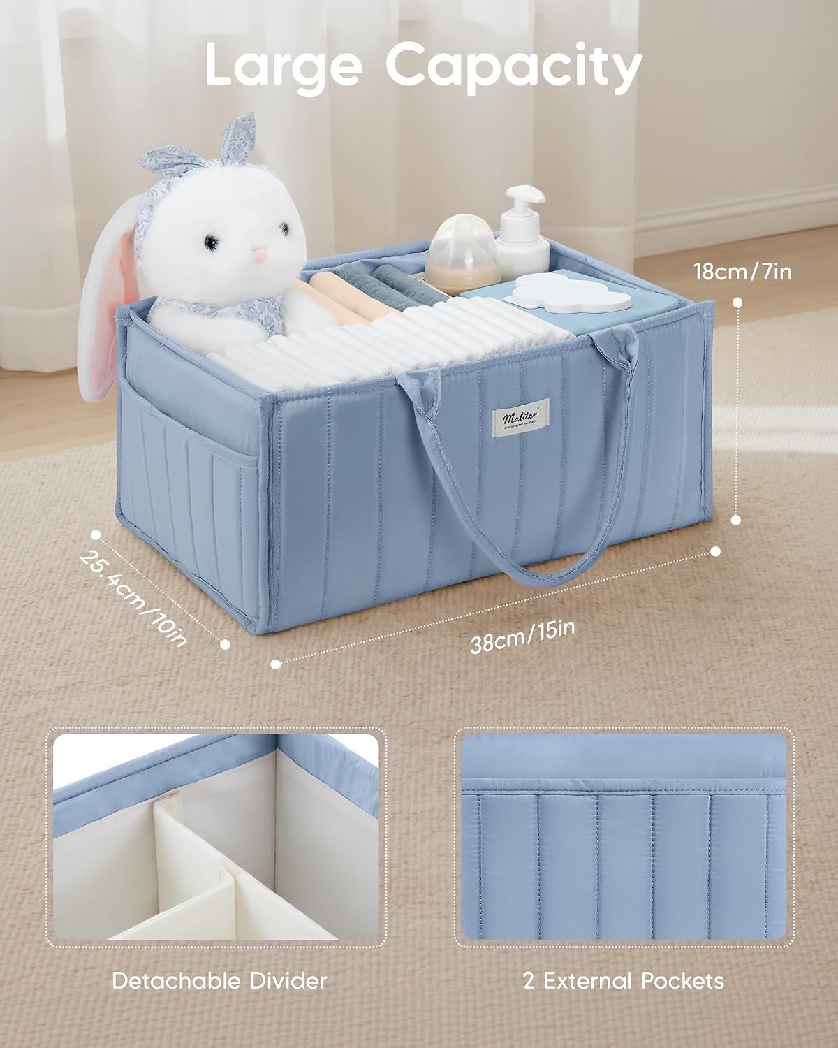 Baby Diaper Caddy Organizer for Changing Table, Brown